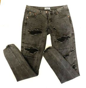 ONE x One Teaspoon Freebird Distressed Skinny Black Jeans, SZ 27, Pre-Owned